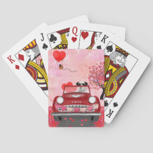 Dalmatiner Hund fährt Auto mit Herzen Valentinstag Spielkarten