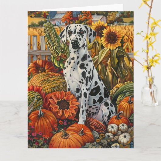 Dalmatiner Hund Herbst Ernte Erntedank Karte (Gelbe Blume)