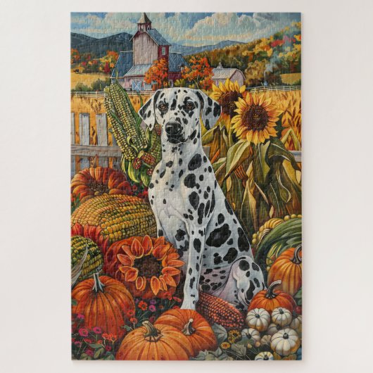 Dalmatiner Hund Herbst Ernte Erntedank Puzzle (Vertikal)