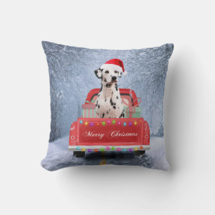 Dalmatiner Hund im Schnee sitzen im Weihnachtswage Kissen