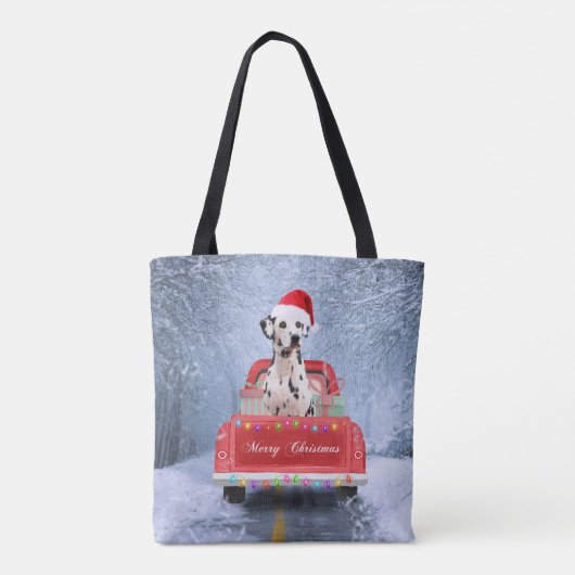 Dalmatiner Hund im Schnee sitzen im Weihnachtswage Tasche (Rückseite)