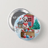 Dalmatiner Hund im Schnee Weihnachtshundehaus Button (Vorne & Hinten)