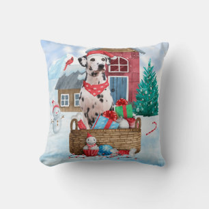 Dalmatiner Hund im Schnee Weihnachtshundehaus Kissen