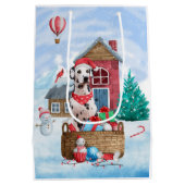 Dalmatiner Hund im Schnee Weihnachtshundehaus Mittlere Geschenktüte (Rückseite)