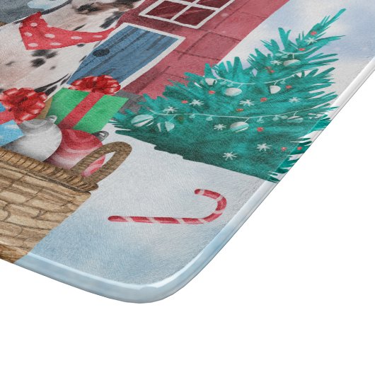 Dalmatiner Hund im Schnee Weihnachtshundehaus Schneidebrett (Ecke)