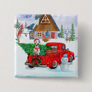 Dalmatiner-Hund im Weihnachtslieferwagen Schnee Button