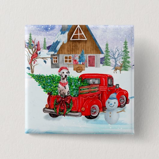Dalmatiner Hund in der Weihnachtslieferung LKW Sch Button (Vorderseite)