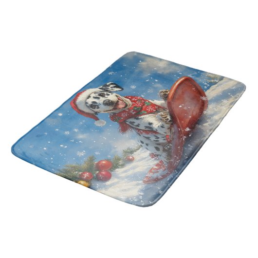 Dalmatiner Hund in Sledge Lass es Schnee Weihnacht Badematte (Schrägansicht)