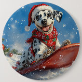 Dalmatiner Hund in Sledge Lass es Schnee Weihnacht Button (Vorderseite)