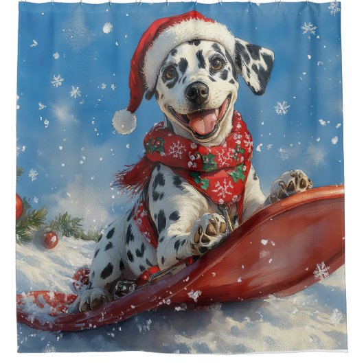 Dalmatiner Hund in Sledge Lass es Schnee Weihnacht Duschvorhang (Vorderseite)