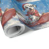 Dalmatiner Hund in Sledge Lass es Schnee Weihnacht Geschenkpapier (Rolleneckpunkt)