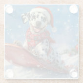 Dalmatiner Hund in Sledge Lass es Schnee Weihnacht Glasuntersetzer (Rückseite)
