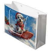Dalmatiner Hund in Sledge Lass es Schnee Weihnacht Große Geschenktüte (Vorderseite Schrägansicht)
