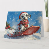 Dalmatiner Hund in Sledge Lass es Schnee Weihnacht Karte (Vorderseite)