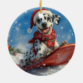 Dalmatiner Hund in Sledge Lass es Schnee Weihnacht Keramik Ornament (Hinten)