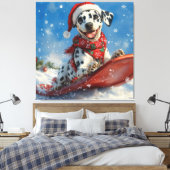 Dalmatiner Hund in Sledge Lass es Schnee Weihnacht Leinwanddruck (Insitu (Schlafzimmer))