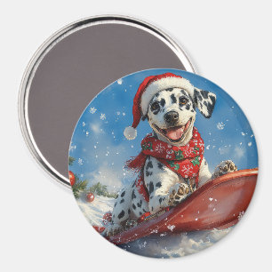 Dalmatiner Hund in Sledge Lass es Schnee Weihnacht Magnet