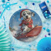 Dalmatiner Hund in Sledge Lass es Schnee Weihnacht Pappteller (Party)