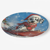 Dalmatiner Hund in Sledge Lass es Schnee Weihnacht Pappteller (Schrägansicht)