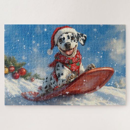 Dalmatiner Hund in Sledge Lass es Schnee Weihnacht Puzzle (Horizontal)
