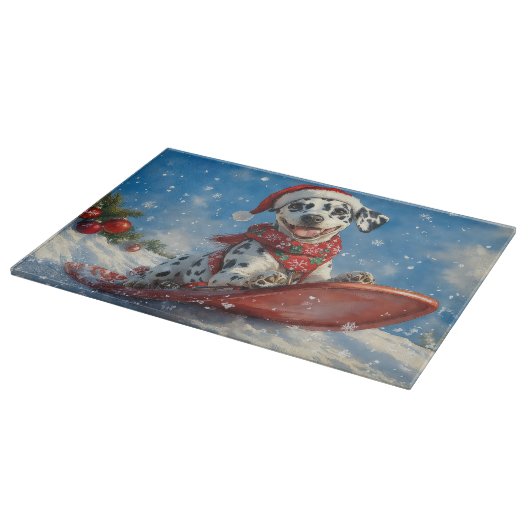 Dalmatiner Hund in Sledge Lass es Schnee Weihnacht Schneidebrett (Ecke)