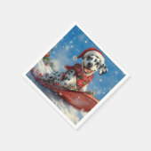 Dalmatiner Hund in Sledge Lass es Schnee Weihnacht Serviette (Ecke)