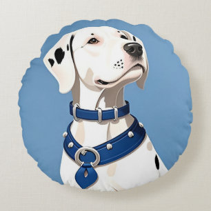 Dalmatiner Hund mit blauem Collar Rundes Kissen