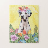 Dalmatiner Hund mit Blume Frühjahr Puzzle (Vertikal)