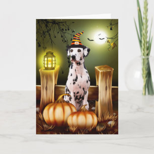 Dalmatiner Hund mit Hexenhut Halloween-Geschenkide Karte