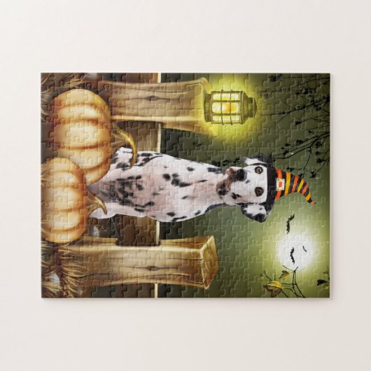 Dalmatiner Hund mit Hexenhut Halloween-Geschenkide Puzzle (Horizontal)