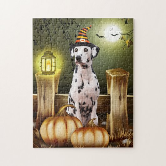 Dalmatiner Hund mit Hexenhut Halloween-Geschenkide Puzzle (Vertikal)