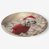 Dalmatiner-Hund mit rotem Weihnachtspullover Pappteller (Schrägansicht)