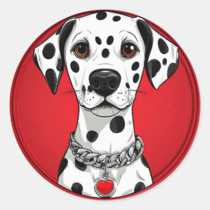 Dalmatiner Hund mit Rotherz-Collar Runder Aufkleber