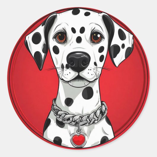 Dalmatiner Hund mit Rotherz-Collar Runder Aufkleber (Vorderseite)