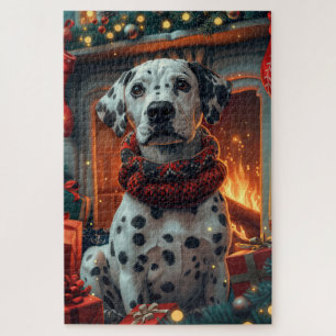 Dalmatiner-Hund mit Weihnachtsgeschenken am Kamin Puzzle