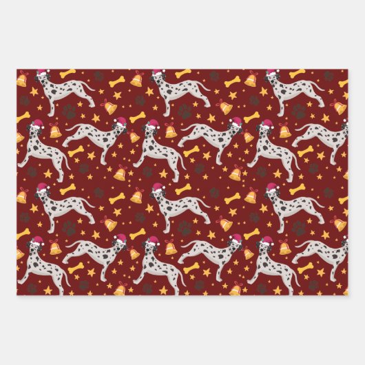 Dalmatiner Hund mit Weihnachtsmannmütze Weihnachte Geschenkpapier Set (Vorderseite 2)