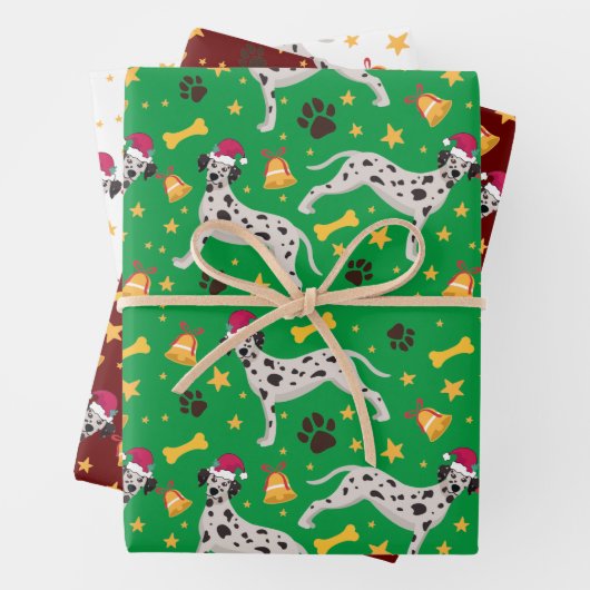Dalmatiner Hund mit Weihnachtsmannmütze Weihnachte Geschenkpapier Set (Beispiel)