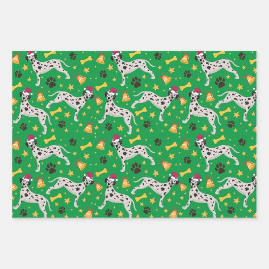 Dalmatiner Hund mit Weihnachtsmannmütze Weihnachte Geschenkpapier Set (Vorderseite)
