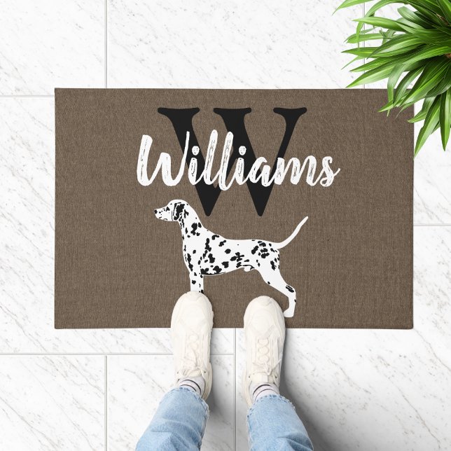 Dalmatiner Hund Rasse Monogramm Nachname Fußmatte (Dalmatian Rustic Monogram Doormat Welcome Mat)