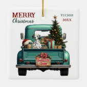 Dalmatiner Hund Retro LKW Weihnachten Keramikornament (Rückseite)