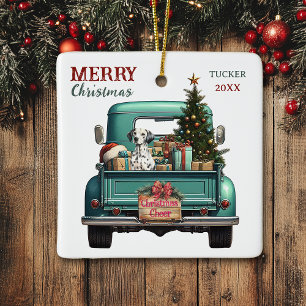Dalmatiner Hund Retro LKW Weihnachten Keramikornament