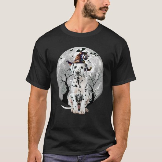 Dalmatiner Hund und Mond Halloween Kostümhund T-Shirt (Vorderseite)