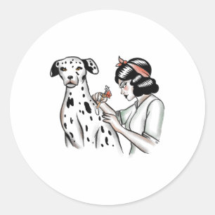 Dalmatiner Hund und Tattoo Lover Frauengestalt _1 Runder Aufkleber