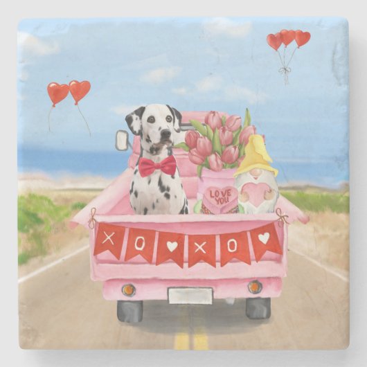 Dalmatiner Hund Valentinstag Lkw Herz Steinuntersetzer (Vorderseite)