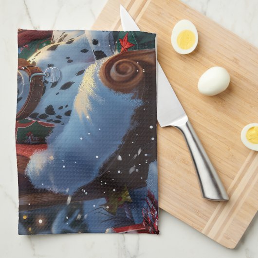 Dalmatiner Hund Weihnachten Geschirrtuch (Viertel Falte)