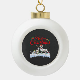 Dalmatiner-Hund-Weihnachtsbeleuchtung Santa-Hut Xm Keramik Kugel-Ornament