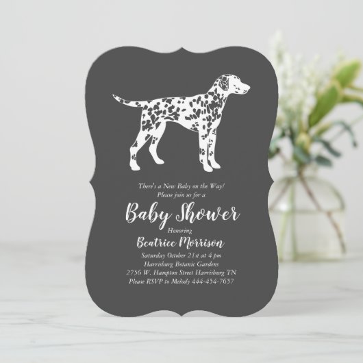 Dalmatiner Hunde Baby Duschgeschlecht neutral Einladung (Stehend Vorderseite)