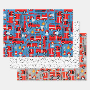 Dalmatiner-Hunde-Feuerwehrmänner mit Firetrucks Ni Geschenkpapier Set