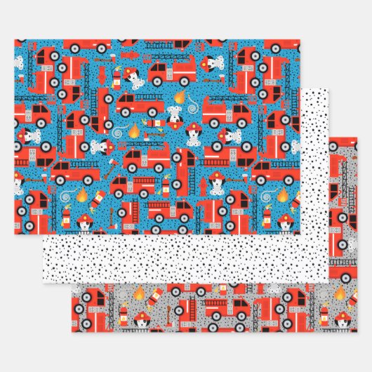 Dalmatiner-Hunde-Feuerwehrmänner mit Firetrucks Ni Geschenkpapier Set (Set)