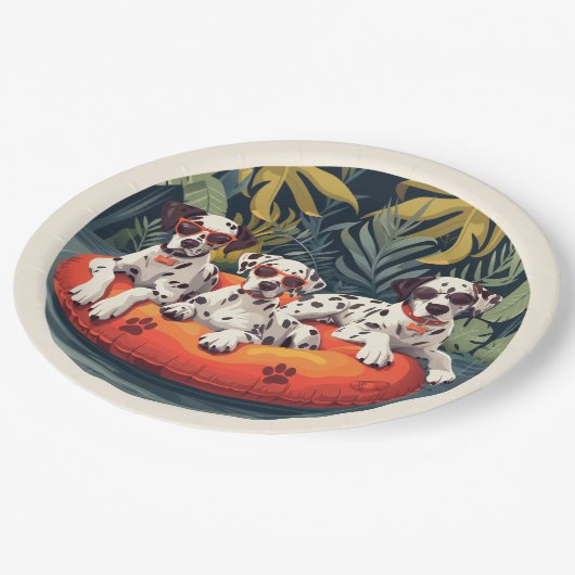 Dalmatiner Hunde Sommer Ananas Pool Float Pappteller (Schrägansicht)